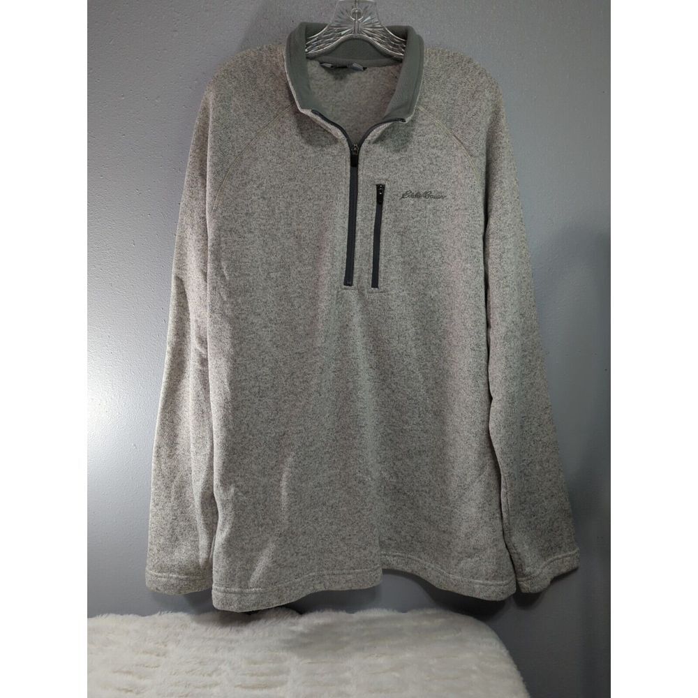 EDDIE BAUER Mens XXL Gray Fleece Lined Sweater Pullover 1/2 Zip Long Sleeve 630